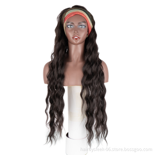 38 inches long natural fashion color wholesale hair wigs for black women High Temperature synthetic hair deep wave headband wig